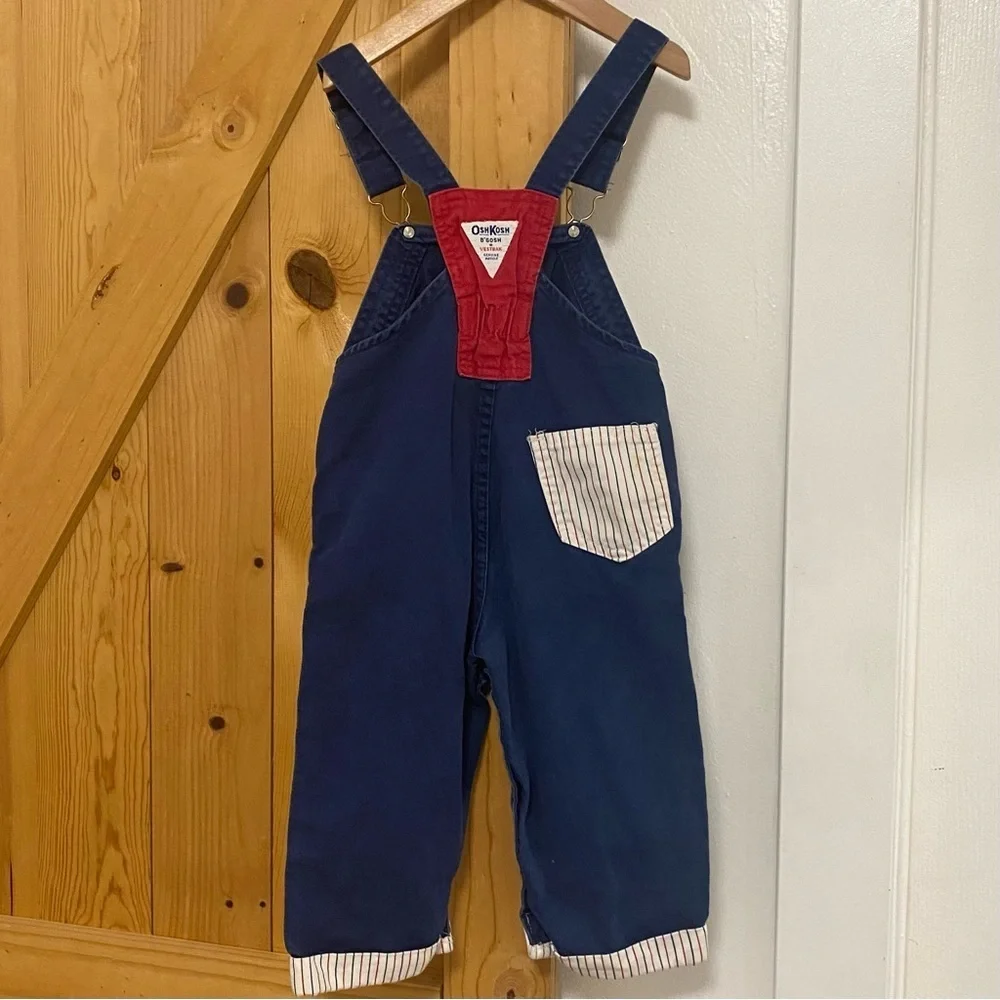 Vintage OshKosh Boys Navy Blue Club Commodore Overalls